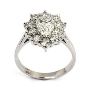 18WG 1.44ct F/VVS Pear Diamond + 10 Diamonds of 1.18ct Ring