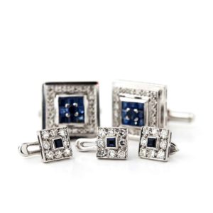 18WG Diamond and Sapphire Cufflink set