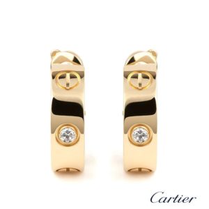 18YG Cartier Half Diamond Love Earrings