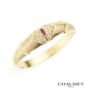 18YG Chaumet Diamond and Ruby Bangle
