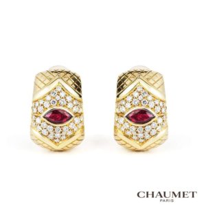 18YG Chaumet Diamond and Ruby Earrings