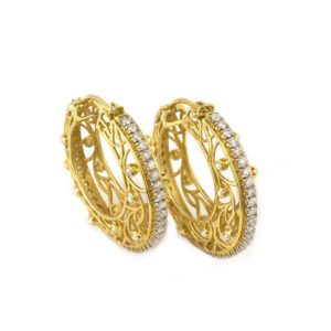 18k Yellow Gold Diamond & Pearl Hoop Earrings