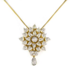 18k Yellow Gold Diamond Set Flower Pendant