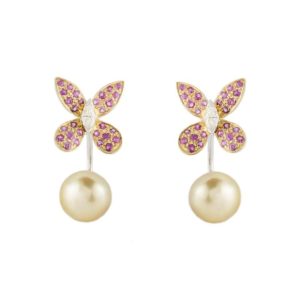 18k Yellow Gold Multi Gemstone Set Pearl Earrings