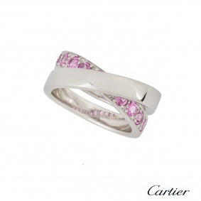 Cartier 18k White Gold Paris Nouvelle Vague Pink Sapphire Ring Size 54