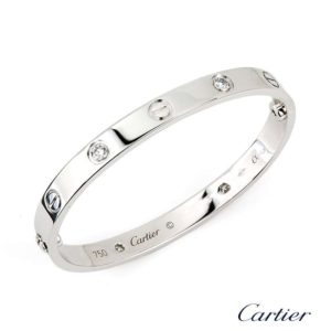 18WG Cartier Half Diamond Love Bangle size 16