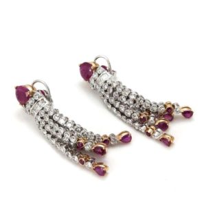 18k White Gold Ruby and Diamond Drop Earrings