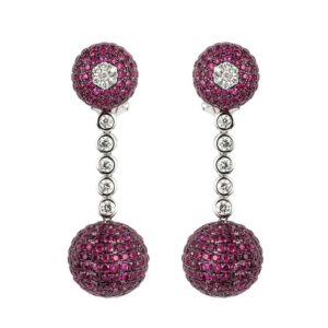 18WG Diamond 2.03TDW and Ruby Drop Earrings