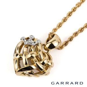 Garrard 18ct Yellow Gold Diamond Crown Heart Necklace