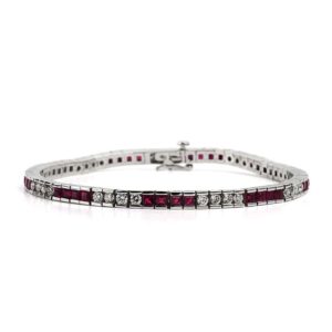 18k White Gold Diamond 2.06TDW and Ruby Line Bracelet