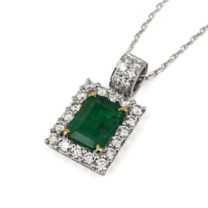 18k White Gold Emerald 2.10ct and Diamond Pendant