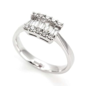 18ct White Gold Baguette and Round Diamond Ring 0.50ct Total