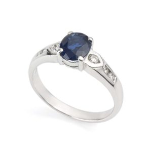 18WG 1.01ct Oval Sapphire and Diamond Ring