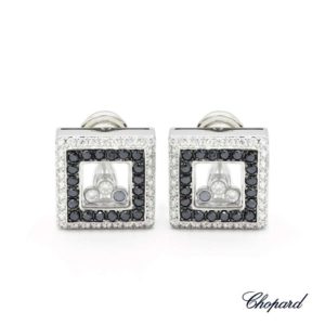 Chopard 18k White Gold Black/ White Happy Earrings 84/3684-1001
