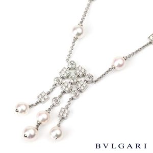 Bvlgari 18ct White Gold Allegra Diamond and Pearl Necklace