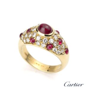 Cartier 18ct Yellow Gold Diamond and Cabochon Ruby Ring
