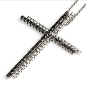 18k White Gold Black & White Diamond Cross 1.00ct