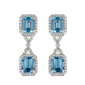 18WG Diamond and Topaz Drop Earrings