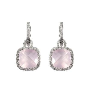 18WG Diamond and Rose Quartz Drop Earrings