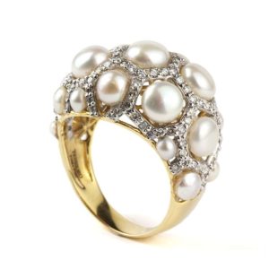 18YG Pearl and Diamond Cluster Ring