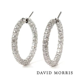 David Morris 18ct White Gold Diamond Hoop Earrings