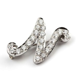 18k White Gold and Diamond 'N' Brooch