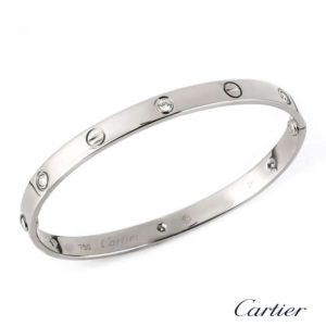 Cartier 18k White Gold Half Diamond Love Bangle Size 18 B6026418