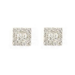 18k White Gold Princess Cut Cluster Diamond Earrings 0.86ct G/VS1