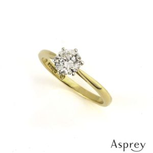 Asprey 18k Yellow Gold Round Brilliant Cut Diamond Ring 0.74ct G/VVS2