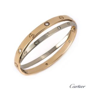 Cartier 18k Rose & White Gold Diamond Love Bangle Size 18 B&P N6039118