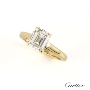 Cartier 18k Yellow Gold Emerald Cut Diamond Ring 1.84ct E/VS1