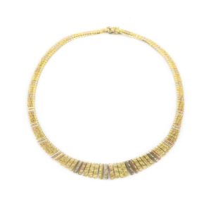 18k Three Colour Gold Graduated Fancy Link Fringe Necklace