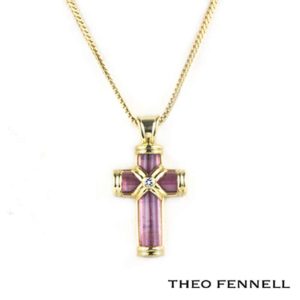 Theo Fennell 18k Yellow Gold Amethyst and Diamond Cross Pendant