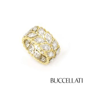 Buccellati 18k Yellow Gold and White Gold Diamond Dress Ring