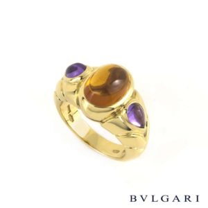 Bvlgari 18k Yellow Gold Citrine and Amethyst Ring