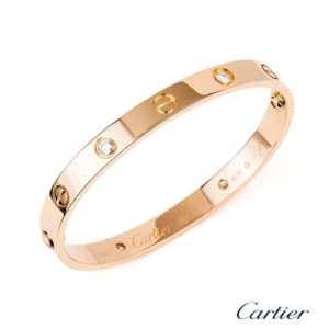 Cartier 18k Rose Gold Half Diamond Love Bangle Size 17 B&P B6036017