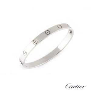 Cartier 18k White Gold Love Bangle Size 19 B&P B6035419