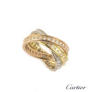 Cartier Three Colour Gold Full Diamond Trinity Ring B4075152