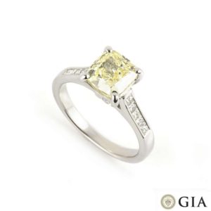 18k White Gold Natural Fancy Intense Yellow Diamond Ring 1.54ct