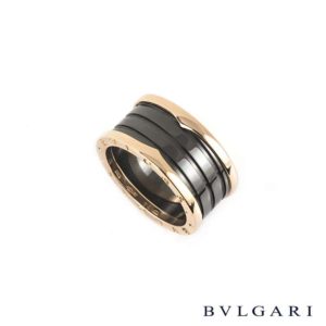 Bvlgari 18k Rose Gold & Black Ceramic B.zero1 Ring B&P AN855563
