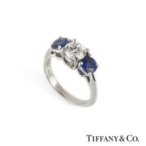 Tiffany & Co. Diamond & Sapphire Three Stone Ring in Platinum