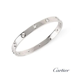 Cartier 18k White Gold Full Diamond Love Bangle Size 18 B6040718