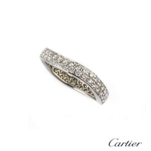 Cartier 18k White Gold Pave Diamond Wave Ring 0.70ct