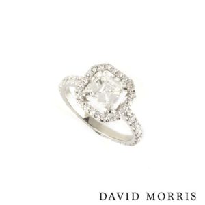 David Morris Cushion Cut Diamond Ring in Platinum 1.56ct F/VS1