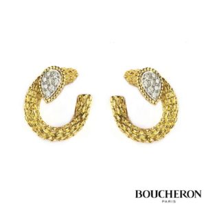 Boucheron 18k Yellow Gold Diamond Set Serpent Boheme Ear Clips