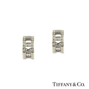 Tiffany & Co 18k White Gold Diamond Set Atlas Earrings