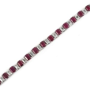 14k White Gold Diamond and Ruby Line Bracelet