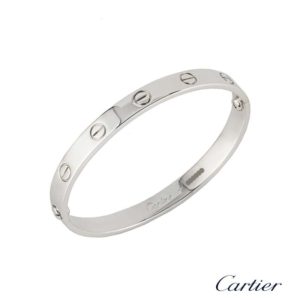 Cartier 18k White Gold Plain Love Bangle Size 16 B6035416