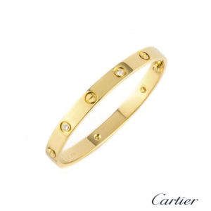 Cartier 18k Yellow Gold Half Diamond Love Bangle Size 17 B6035917