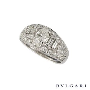 Bvlgari 18k White Gold Oval Cut Diamond Ring 1.63ct